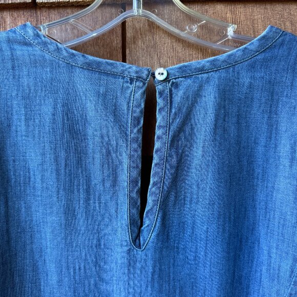 J Jill Denim Blue Boho Embroidered Dress Shift 3/4 Sleeve V-Neck - Petite Large - Picture 10 of 13